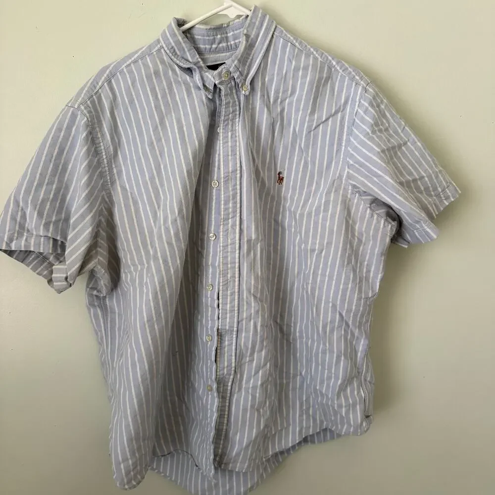 Ralph Lauren | FLAWED Blue/White Stripe Cotton Polo Casual Shirt Size XXL